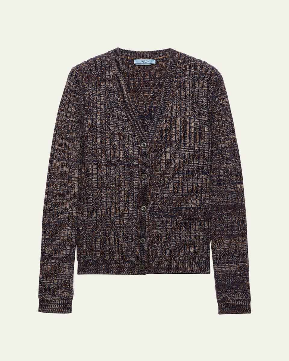 Cashmere-Wool Mouline V-Neck Cardigan